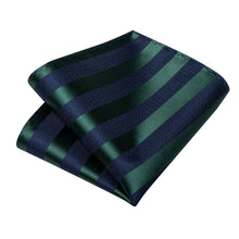 Blue Green Stripe Men's Tie Pocket Square Cufflinks Set