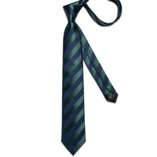 Blue Green Stripe Men's Tie Pocket Square Cufflinks Set