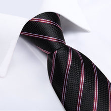 Black White Stripe Men's Tie Pocket Square Cufflinks Set