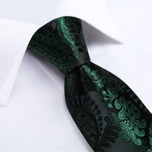 Green Paisley Men's Tie Handkerchief Cufflinks Clip Set