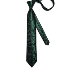 Green Paisley Men's Tie Handkerchief Cufflinks Clip Set