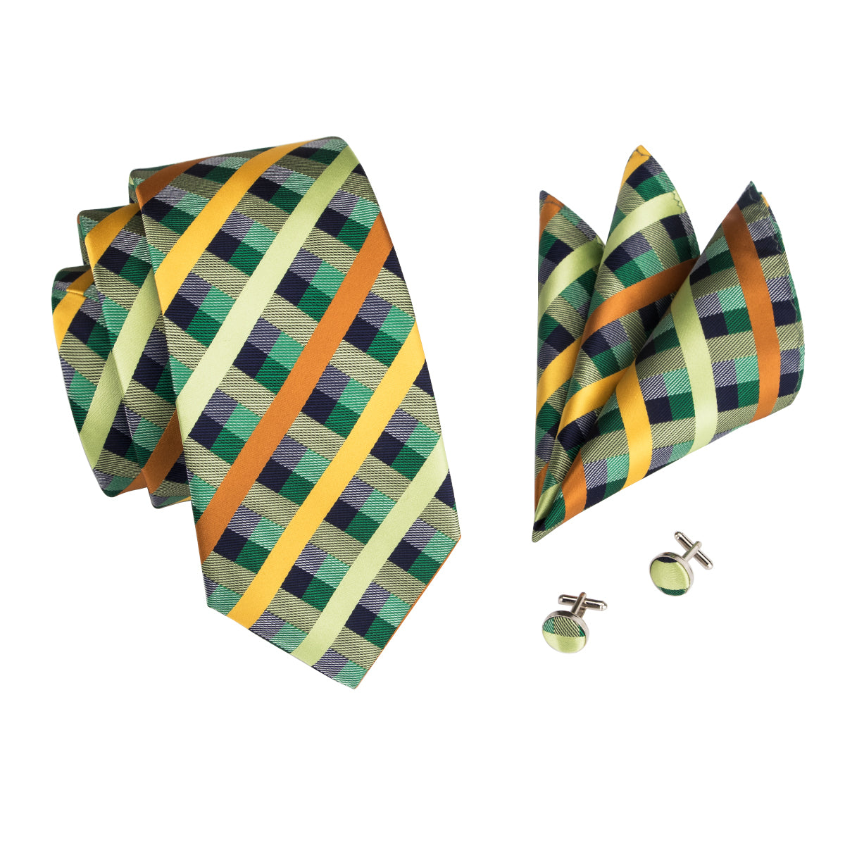 Mint Green Plaid Tie Pocket Square Cufflinks Set – DiBanGuStore