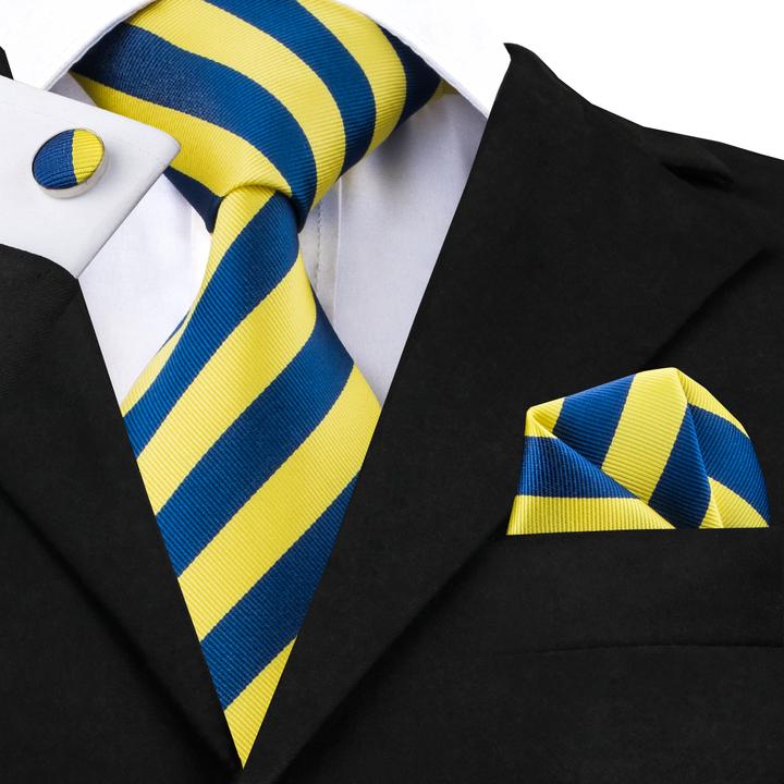 Casual Style Yellow Blue Striped Tie Set – DiBanGuStore